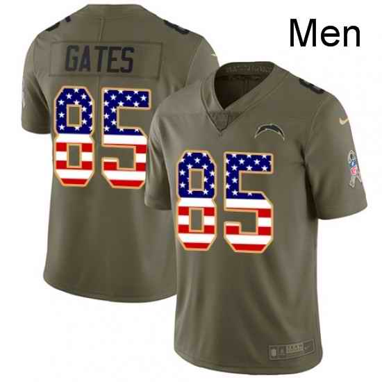 Men Nike Los Angeles Chargers 85 Antonio Gates Limited OliveUSA Flag 2017 Salute to Service NFL Jersey